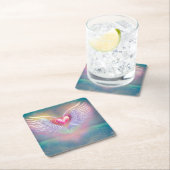 パステル レインボー ウィングド ハート スクエアペーパーコースター (インサイチュ)