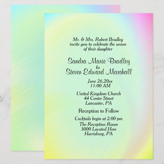 パステル レインボー ウェディング インビテーション（披露宴の案内を含む） 招待状 (正面/裏面)