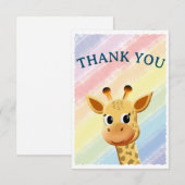 パステル レインボー ウォーターカラー 赤ちゃんのキリン 出産祝い サンキューカード (正面/裏面)