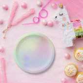 パステル・レインボー・エステティック・ホログラフ ペーパープレート (パーティー)