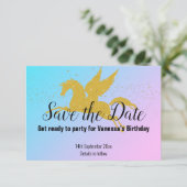 パステル レインボー ゴールド ユニコーン Save the Date RSVP (スタンド正面)