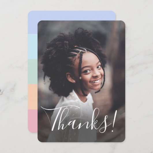 パステル レインボー ストライプ フル フォト サンクス サンキューカード (正面/裏面)