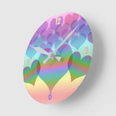 パステル レインボー ハート 丸い時計 ラウンド壁時計 (傾斜)