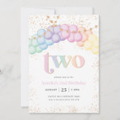 パステル レインボー バルーン アーチ 2歳の誕生日パーティー 招待状 (正面)