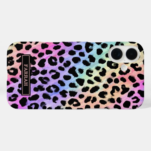 パステル レインボー ヒョウ柄 モノグラム Case-Mate iPhoneケース (裏面 (横))