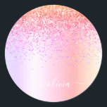 パステル レインボー ピンク ゴールド パープル グリッター モノグラム ラウンドシール<br><div class="desc">レインボー パステル - ゴールド、オレンジ、ピンクの偽のホイル メタリック スパークル グリッター ブラシ メタル モノグラム 名前とイニシャル 紙パーティー スティッカー 住所ラベル。 これは、豪華で洗練されたスタイルが好きな人への、完璧な 16 歳の誕生日、結婚式、ブライズ シャワー、記念日、ベビー シャワー、またはバチェロレッテ パーティーの贈り物です。</div>