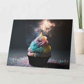 パステル レインボー ファイヤー バースデー カップケーキ カード