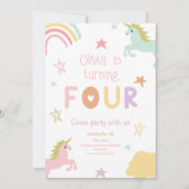パステル レインボー ユニコーン スターズ 4歳の誕生日 招待状 (正面)
