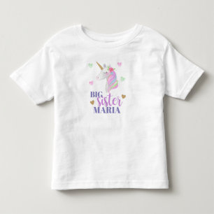 パステル レインボー ユニコーン & ハート ビッグシスター トドラーTシャツ