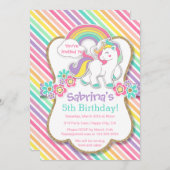 パステル レインボー ユニコーン 誕生日パーティー 招待状 (正面/裏面)