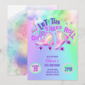 パステル レインボー | ローラー スケート 誕生日 招待状 (正面/裏面)