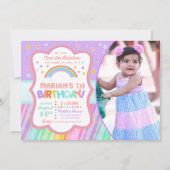 パステル レインボー 誕生日 フォト 招待 招待状 (正面)