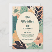 パステル レトロ カラフル フラワル ウェディング 招待状 (正面)