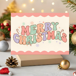 パステル レトロ グルーヴィー メリークリスマス シーズンカード