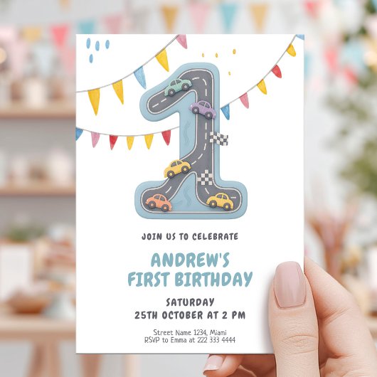パステル レース トラック 初めての誕生日 招待状