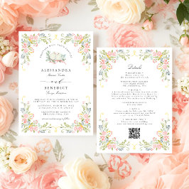 パステル ロココ ガーデン 豪華な花嫁QR 招待状