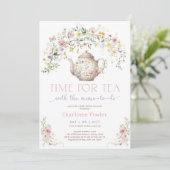 パステル ワイルドフラワー タイム フォー ティー ベイビー シャワーパーティ 招待状 (スタンド正面)