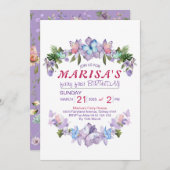 パステル ワイルドフラワー フェアリー ファースト 1歳の誕生日パーティーⅠ 招待状 (正面/裏面)