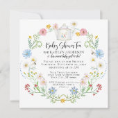 パステル ワイルドフラワー フローラル ビー ウォーターカラー ティーパーティー パステル 招待状 (正面)