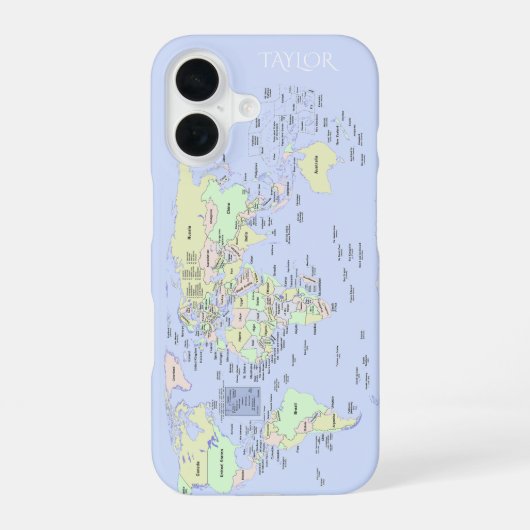 パステル・ワールドマップ - 名前入り iPhone 16ケース (裏面)