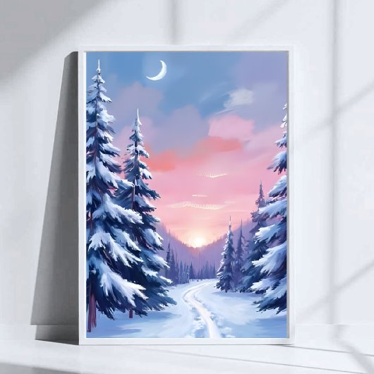 パステル 冬の夕焼け | 自然の絵画 水彩画 ポスター