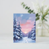 パステル 冬の夕焼け | 自然の絵画 水彩画 ポストカード (スタンド正面)