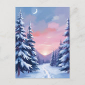 パステル 冬の夕焼け | 自然の絵画 水彩画 ポストカード (正面)
