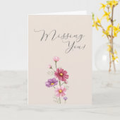 パステル·恋しく思ソフト·ピンク·コスモ·フラワー カード (黄色い花)