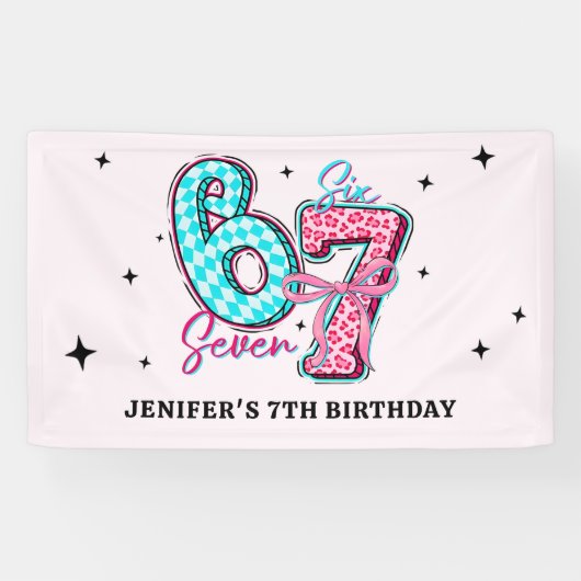 パステル 67 6才 7才 女の子 誕生日パーティー 横断幕 (横)