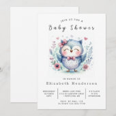 パステル Editable Owl ベビーシャワー 招待状 (正面/裏面)