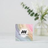 *~*パステルAP66金ゴールドグリッターレインボーアゲートQR スクエア名刺 (スタンド正面)