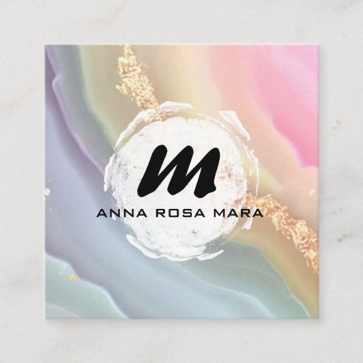 *~*パステルAP66金ゴールドグリッターレインボーアゲートQR スクエア名刺 (正面)