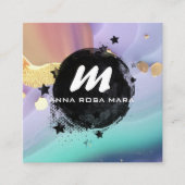 *~*パステルAP66金ゴールドグリッターQRレインボーアゲート スクエア名刺 (正面)