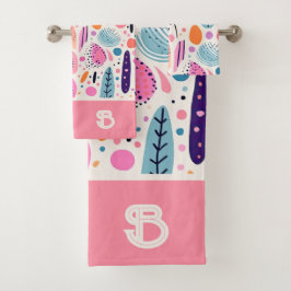 パステルBOHOボタニカルパタモノグラムのーン名 バスタオルセット