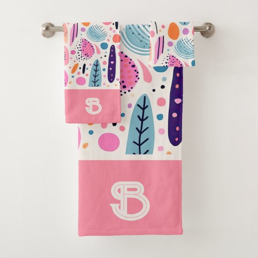 パステルBOHOボタニカルパタモノグラムのーン名 バスタオルセット (インサイチュ)