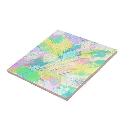 パステ淡い色のル抽象芸術アートターコイズイエロー タイル (側面)