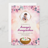 パスニ招待状ファースト食べ物を与えライスの式招待状 招待状 (正面/裏面)