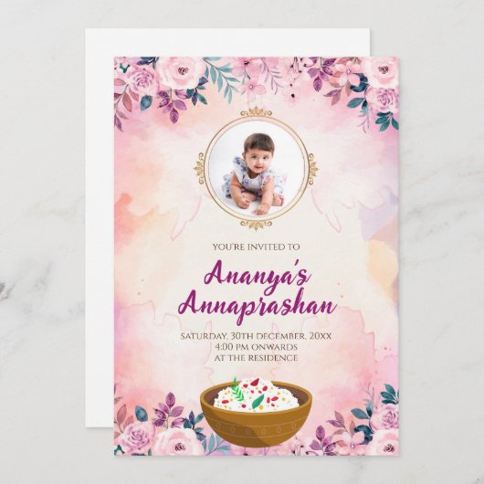 パスニ招待状ファースト食べ物を与えライスの式招待状 招待状 (正面/裏面)