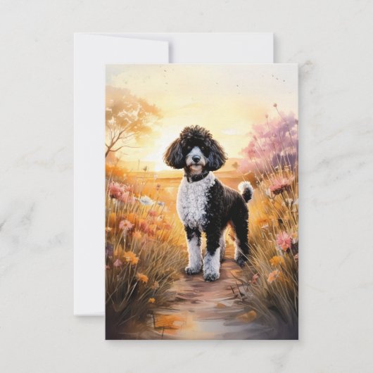 パスノートカードに黒いTuxedoプードル サンキューカード (正面)