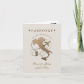 パスポフェイクート金ゴールドベージュイタリア行き先結婚式 招待状 (正面)