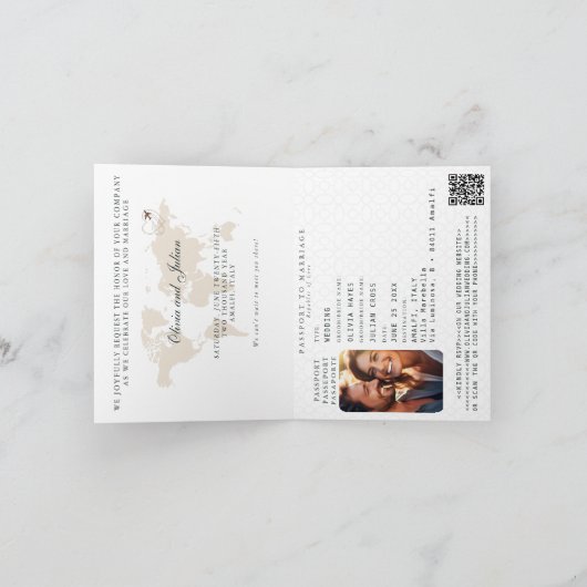 パスポフェイクート金ゴールドベージュイタリア行き先結婚式 招待状 (内部)