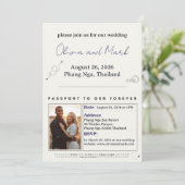 パスポーと結婚式招待状 ネイビー＆ゴールド トラベル 招待状 (スタンド正面)