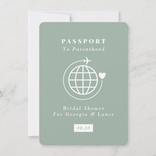 パスポートから育児への旅行テーマベビーシャワー 招待状 (正面)