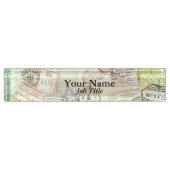 パスポートのスタンプのプリントの名札 デスクネームプレート (正面)