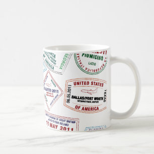 パスポートスタンプのパターンプリント コーヒーマグカップ