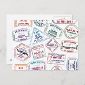 パスポートスタンプのパターンプリント ポストカード (正面/裏面)