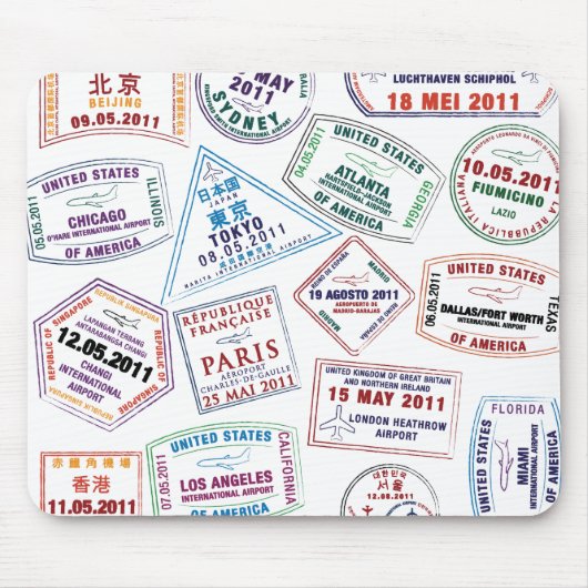 パスポートスタンプのパターンプリント マウスパッド (正面)
