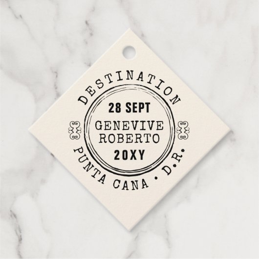 パスポートスタンプ編集可能な色の旅行テーマ フェイバータグ (正面)