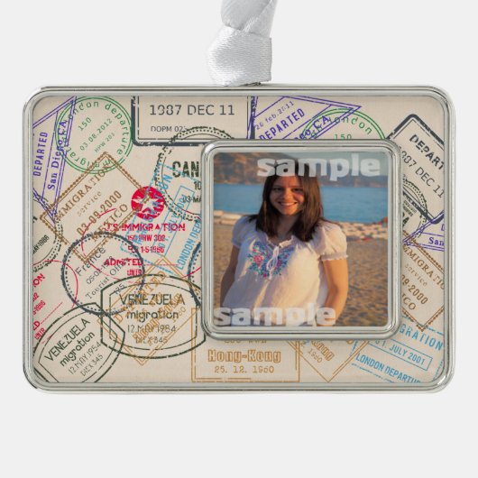 パスポート切手の旅行 シルバープレートフレームオーナメント (正面)