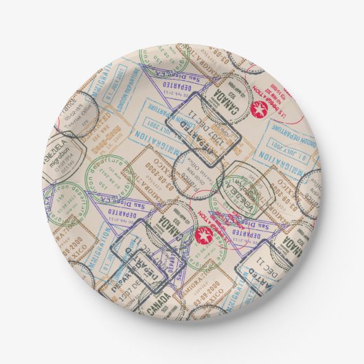 パスポート切手の旅行 ペーパープレート (正面)